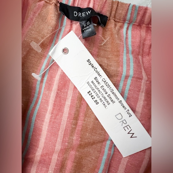 NWT- DREW Emerson Wide Split Leg Strapless Striped Linen Blend Romper - Picture 9 of 11